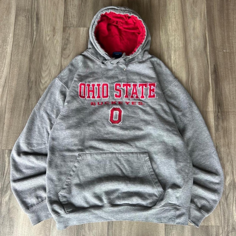 Vintage 90's Ohio State Buckeyes Gray Red College Hoodie size M
